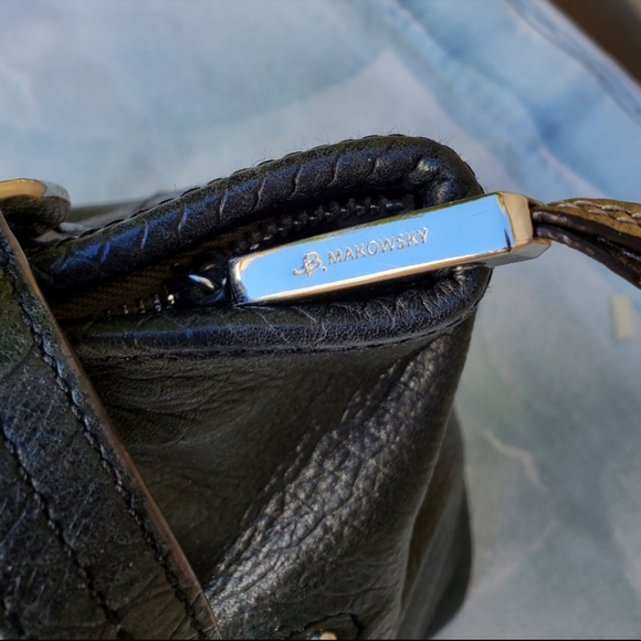 B Makowsky Handbag Snakeskin Embossed Animal Print Leather Shoulder Bag Black - Picture 6 of 14